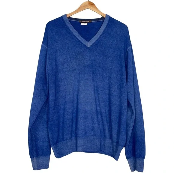 NWOT $580 Peter Millar Men Blue 100% Cashmere V neck Sweater Made in Italy L